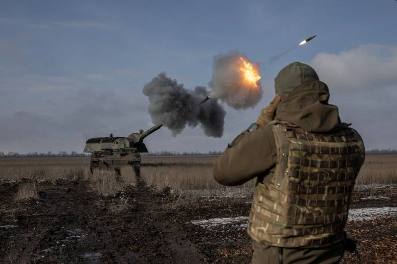 A Ukrainian brigade fires a German howitzer, nicknamed Tina by the unit, near Bahmut in Donetsk region. Reuters