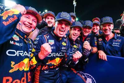Max Verstappen with his Red Bull team. Getty