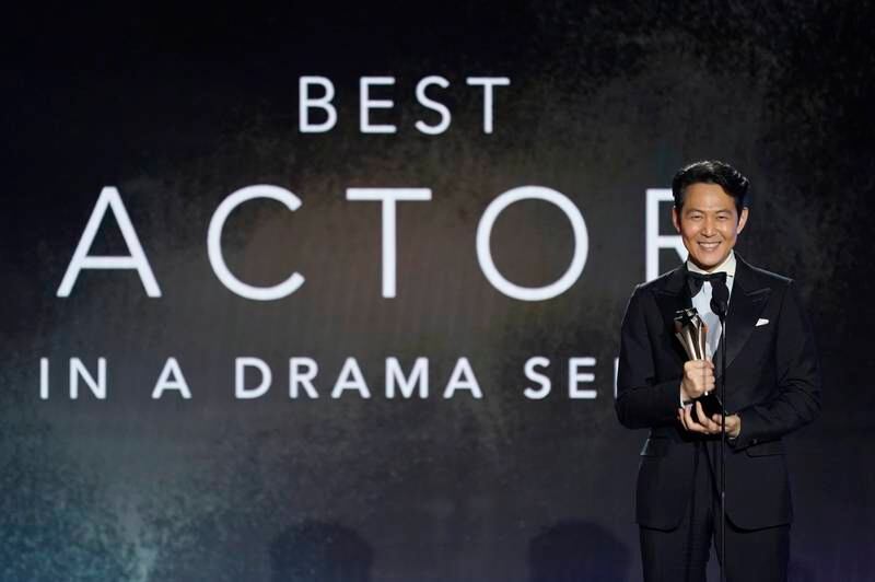 Lee Jung-Jae accepts the award for Best Actor in Drama Series for 'Squid Games'. AP
