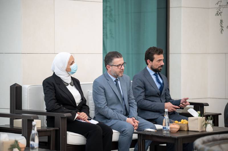 Members of the Syrian delegation attend a meeting with Mr Assad at Abu Dhabi's Al Shati Palace. Rashed Al Mansoori / Ministry of Presidential Affairs