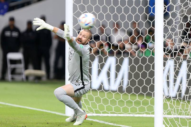 Australia goalkeeper Andrew Redmayne concedes a goal in the penalty shootout against Peru. AFP