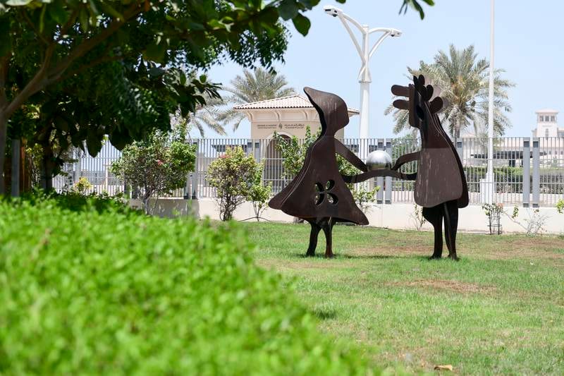Lebanese artist Nadim Karam's 'Grasping the World' at the Special Olympics Gardens outside Manarat Al Saadiyat, Abu Dhabi. Khushnum Bhandari / The National
