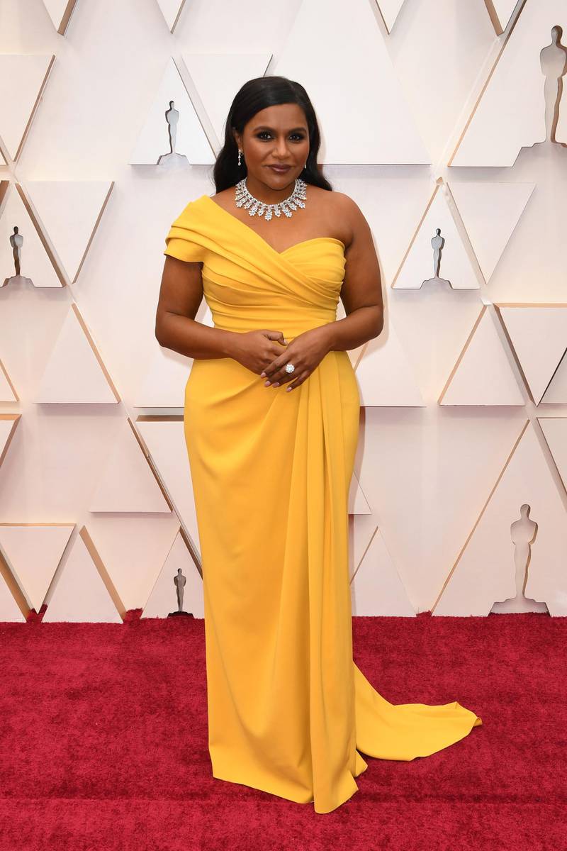 Mindy Kaling in Dolce & Gabbana at the 92nd Oscars at the Dolby Theatre in Hollywood, California on February 9, 2020. AFP