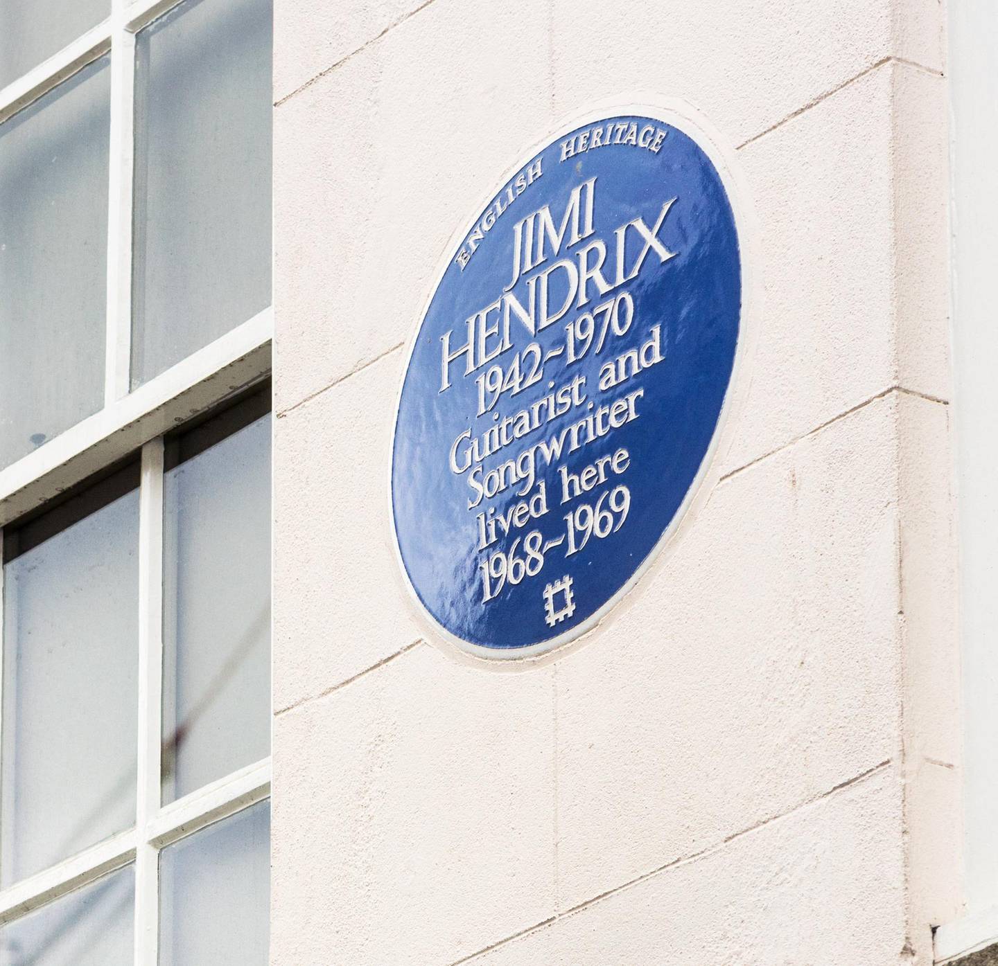 London, UK - An English Heritage blue plaque, marking the house in Mayfair, central London, where the musician Jimi Hendrix lived in the late 1960s.