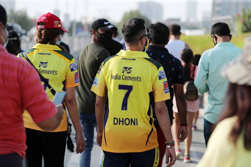 An MS Dhoni supporter in Dubai on Sunday. Chris Whiteoak / The National