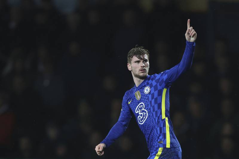 Chelsea's Timo Werner celebrates after scoring his side's second goal. AP