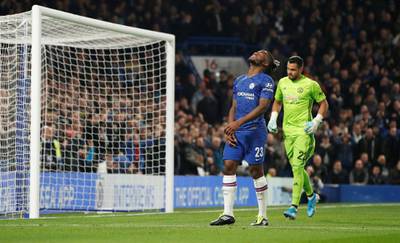 Chelsea's Michy Batshuayi reacts after missing a chance. Reuters