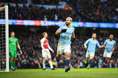 Manchester City forward Sergio Aguero reached 20 goals for the sixth successive season on Sunday. Clive Mason / Getty Images