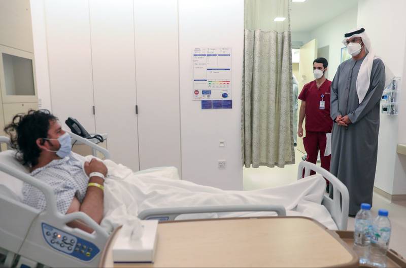 Dr Sultan Al Jaber, group chief executive of Adnoc, visited colleagues who were injured during the attacks. Photo: Adnoc