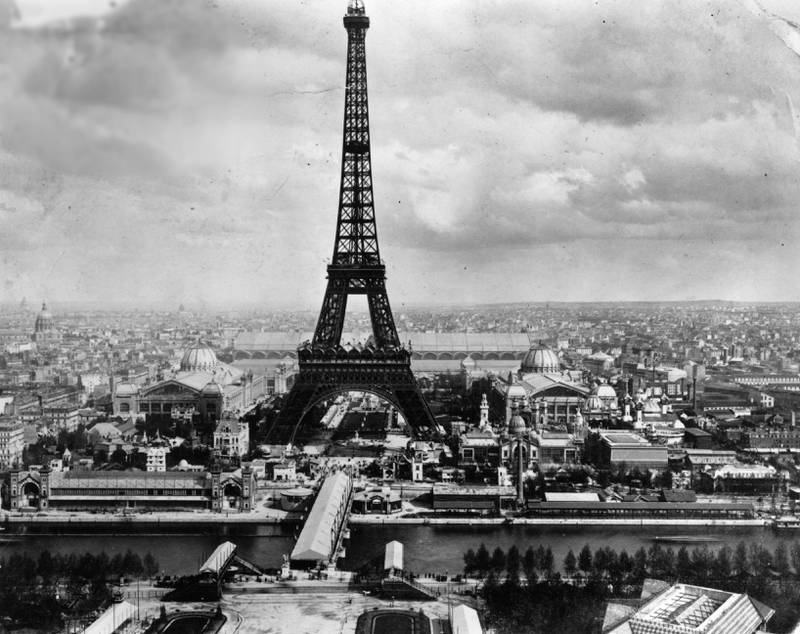 1889:  The Eiffel Tower built by Alexandre Gustave Eiffel for the Exposition Universelle or World Fair of 1889 in Paris.  (Photo by Hulton Archive/Getty Images)