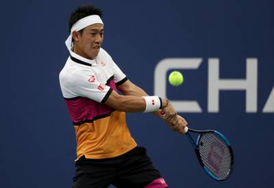 NEW YORK, NEW YORK - AUGUST 28: Kei Nishikori of Japan returns a shot during his Men's Singles second round match against Bradley Klahn of the United States on day three of the 2019 US Open at the USTA Billie Jean King National Tennis Center on August 28, 2019 in the Flushing neighborhood of the Queens borough of New York City.   Al Bello/Getty Images/AFP
== FOR NEWSPAPERS, INTERNET, TELCOS & TELEVISION USE ONLY ==
