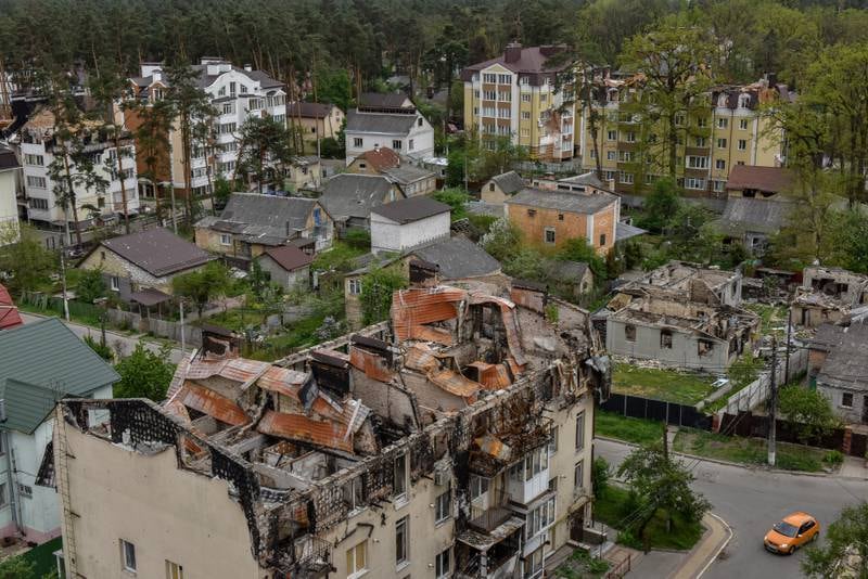 Residental buildings damaged by shelling in Irpin, Kyiv region. EPA