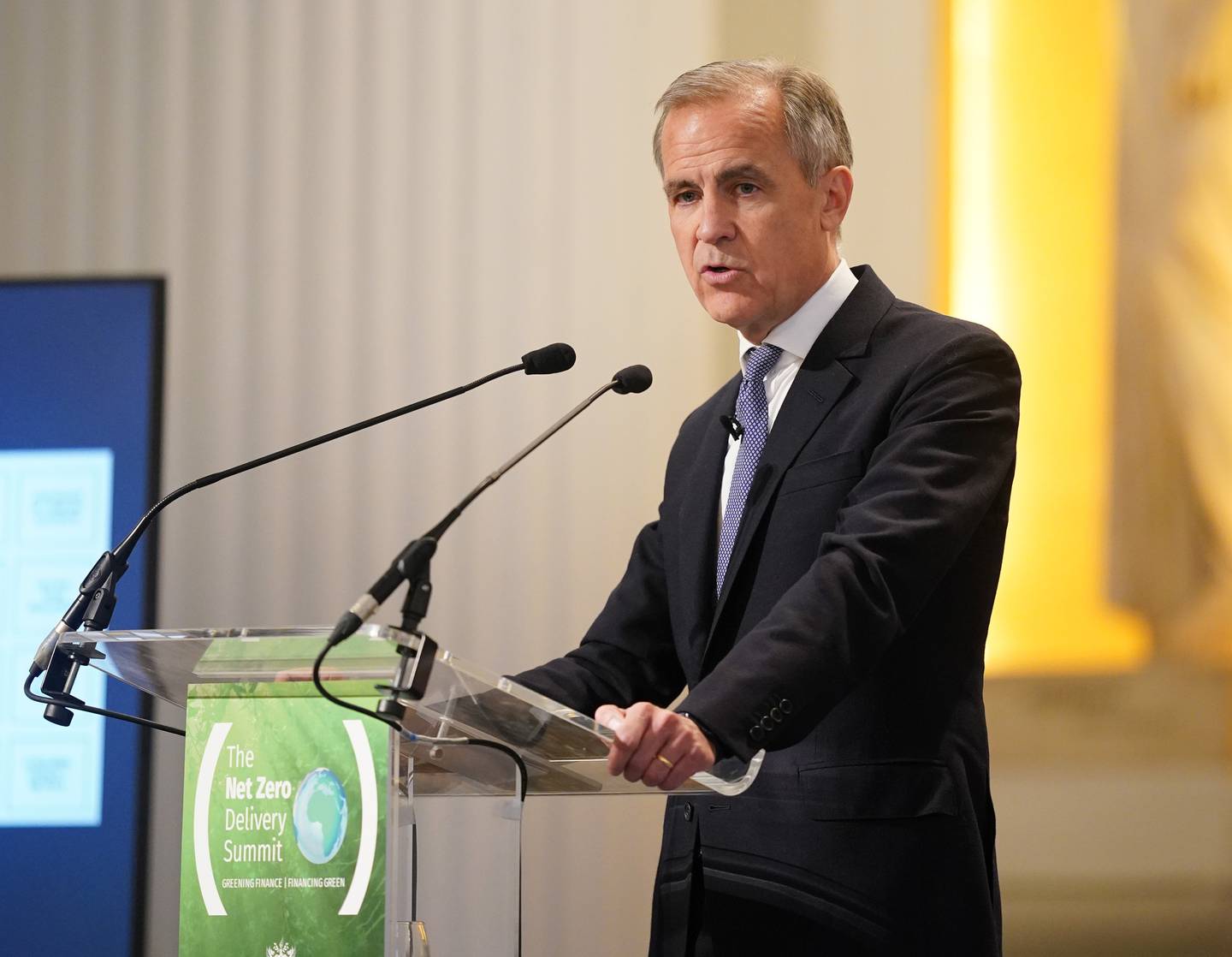 Mark Carney, UN special envoy on climate action and finance, speaks at the Net Zero Delivery Summit at the Mansion House, London.