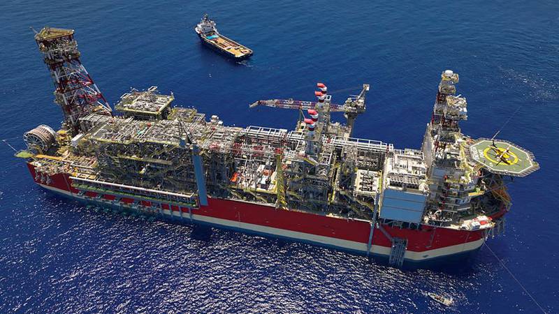 An Energean floating production storage and offloading (FPSO) ship in the Karish field, an offshore gas field in the Mediterranean sea. AFP