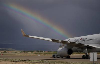 A rainbow is seen over Teruel airport during the coronavirus outbreak in Teruel, Spain. Reuters