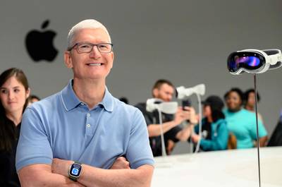 Apple chief executive Tim Cook at Apple’s Worldwide Developers Conference at the Apple Park campus in Cupertino, California. AFP