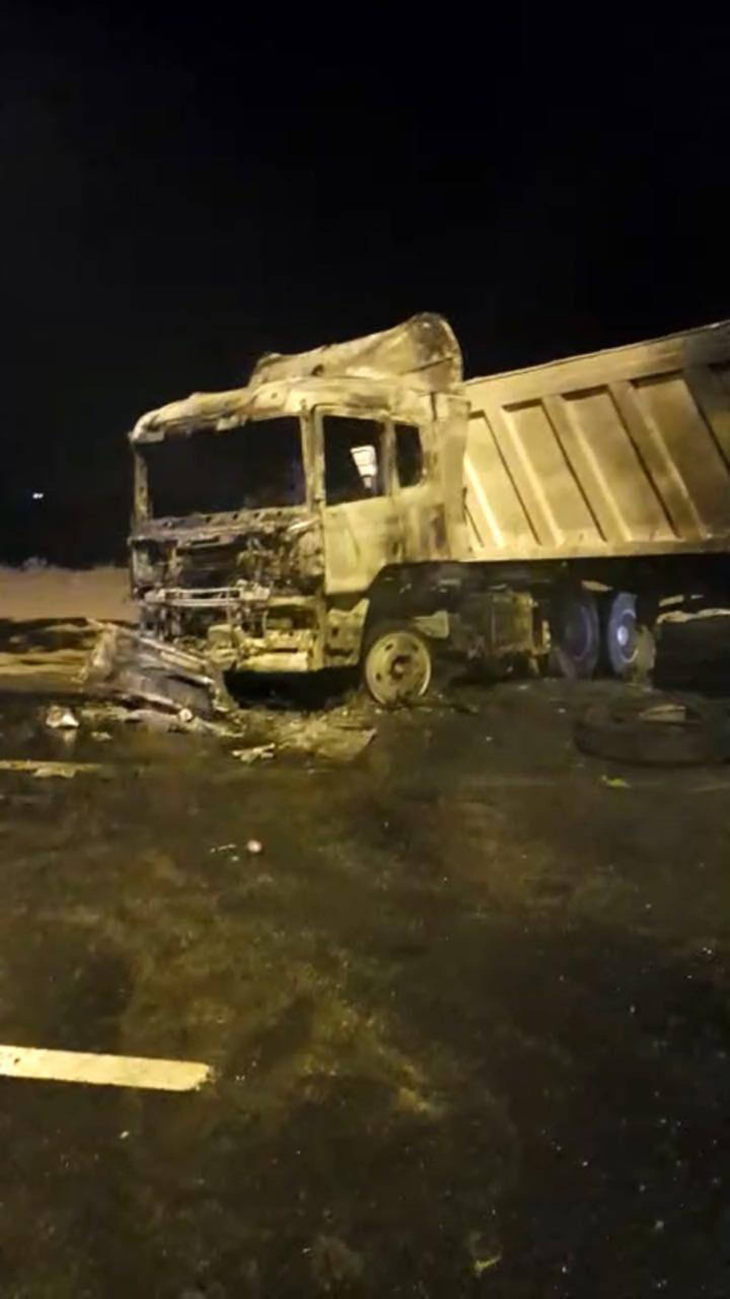 The damage sustained by the truck after the fire was extinguished/ Courtesy RAK Police