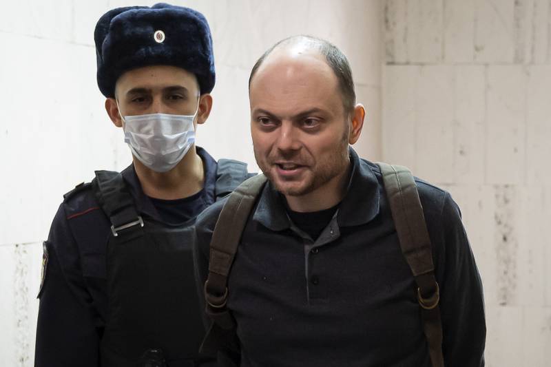 Opposition activist Vladimir Kara-Murza was jailed after being accused of spreading false information about the Russian military. AP