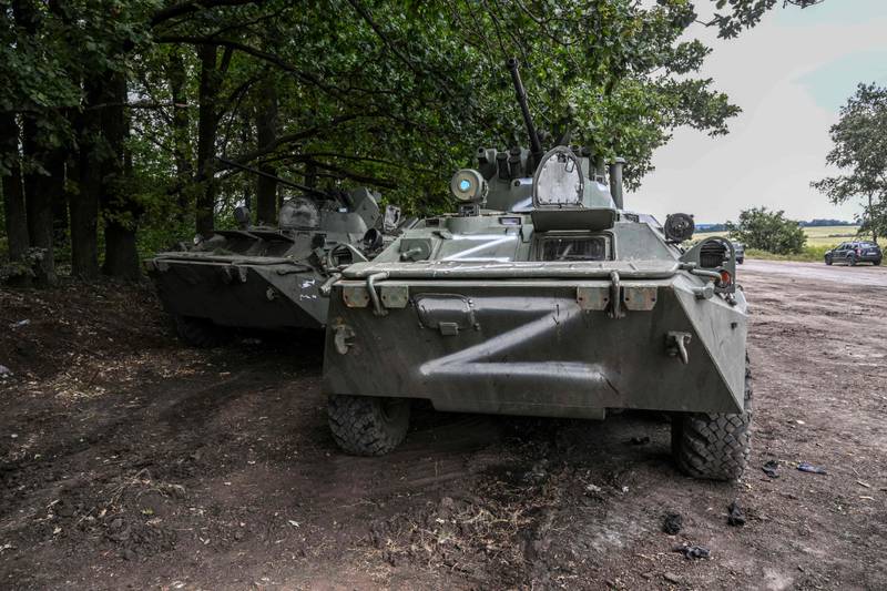 Russian military vehicles in Balakliya, Kharkiv region, amid the Russian invasion of Ukraine. AFP