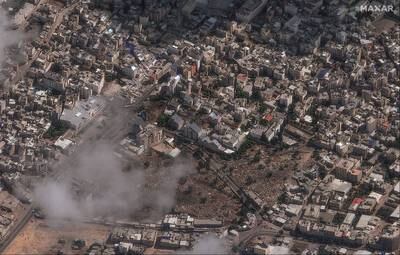 A satellite view of Al Ahli Arab Hospital in Gaza after it was hit on Tuesday. EPA