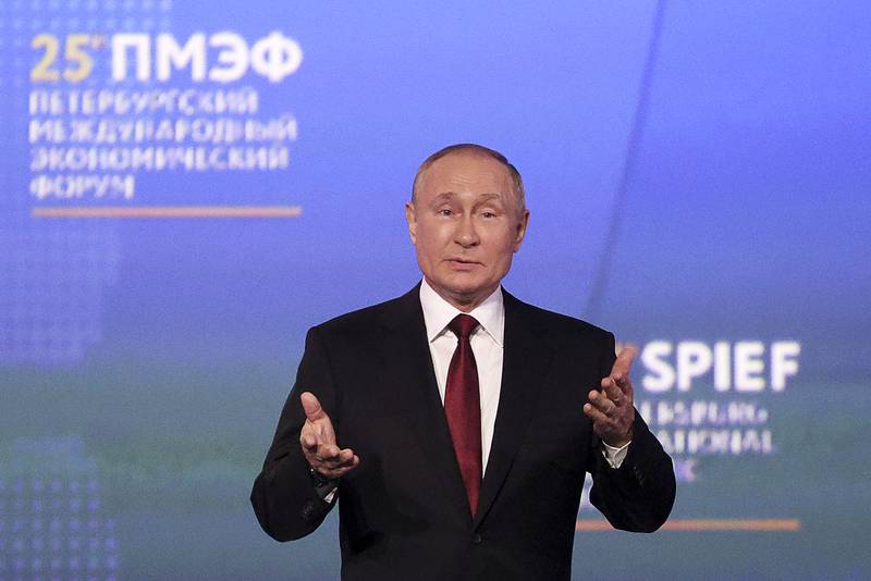Russian President Vladimir Putin attends a plenary session of the St Petersburg International Economic Forum. Photo: Tass