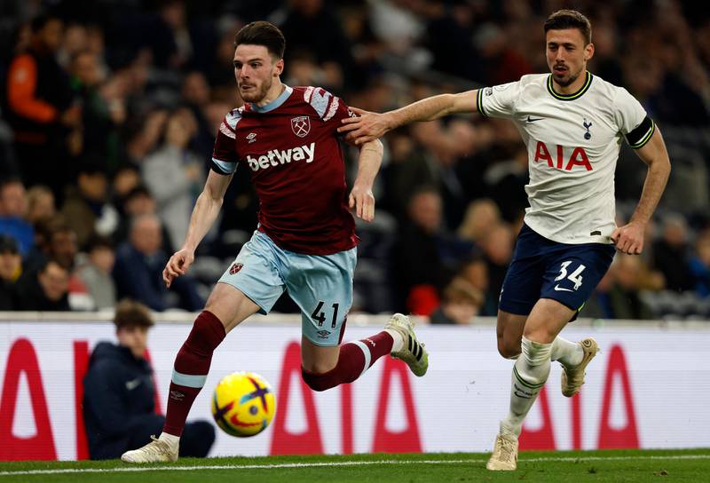 Declan Rice 7: Wasn’t until game was lost that we started to see some of his trademark surging runs out of midfield. Caught in possession just after half-time and relieved to see Kane shank shot way off target. Showed his frustrations late on when had to be separated from heated argument with Hojbjerg. AFP