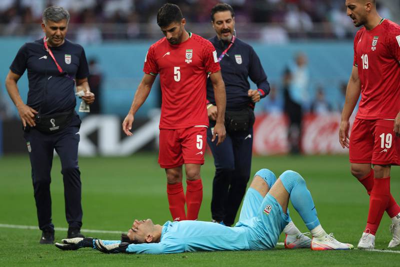 IRAN RATINGS: Ali Beiranvand 6: Left dazed with face injury after clashing heads with teammate Hosseini. Ludicrously allowed to carry on after lengthy treatment before eventually being carried off pitch. AFP
