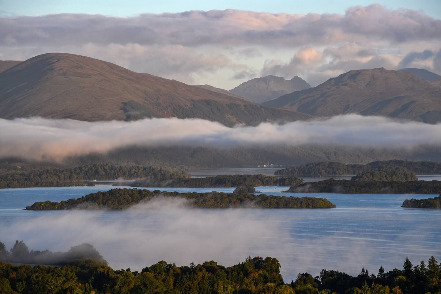 A view from Duncryne Hill of mist sitting over Loch Lomond. Getty Images