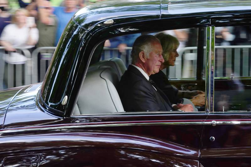 King Charles III and Queen Consort Camilla arriving at Buckingham Palace, London, after travelling from Balmoral following the death of Queen Elizabeth II on Thursday. PA