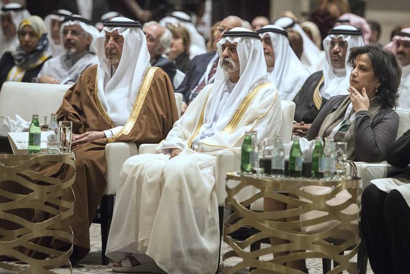 Sheikh Nahyan bin Mubarak, Minister of Culture and Knowledge Developent, and Prince Khaled Al Faisal, Governor of Mecca in Saudi Arabia, attends the launch of the ninth Annual Arab Report on Cultural Developmentby the Arab Thought Foundation in Abu Dhabi. Vidhyaa for The National