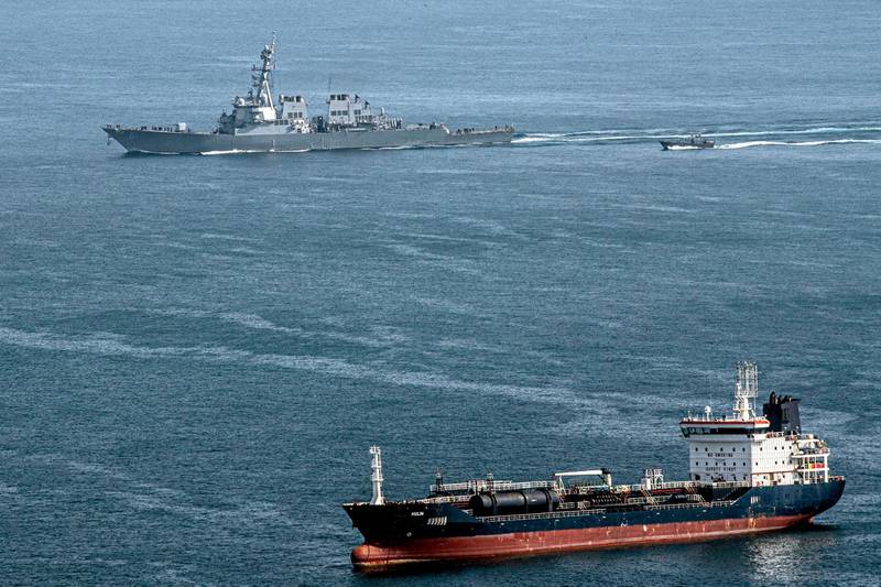 The USS Ramage sails from Beirut after a visit that US officials said was intended to show Washington's commitment to stability and security in the eastern Mediterranean. EPA