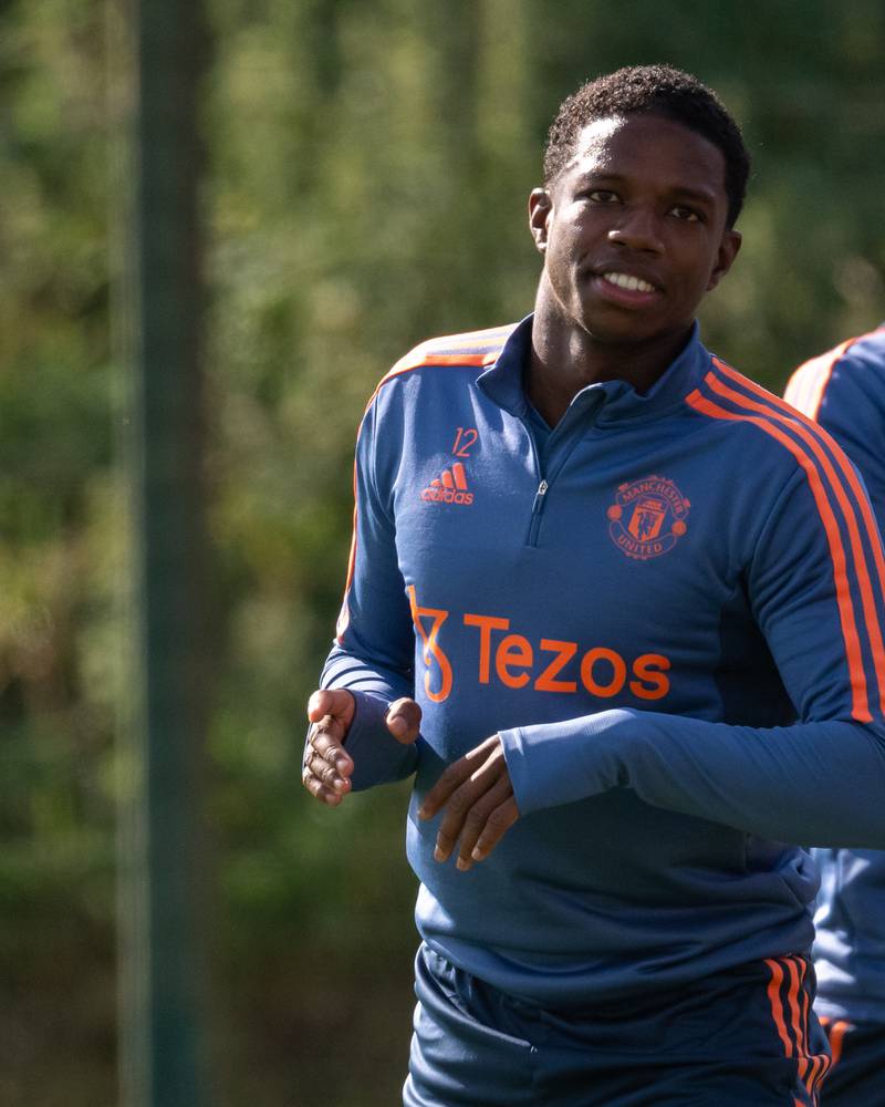 Tyrell Malacia at Carrington Training Ground in Manchester. Getty