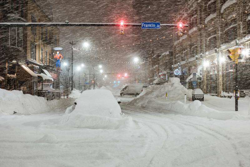 Abandoned vehicles in the streets of Buffalo, New York, during the US's 'blizzard of the century'. AFP