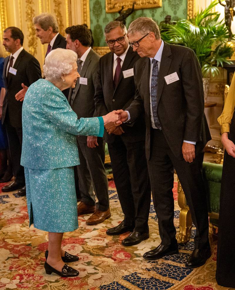 Queen Elizabeth greets Microsoft co-founder turned philanthropist Bill Gates at Windsor Castle in 2021. Getty Images