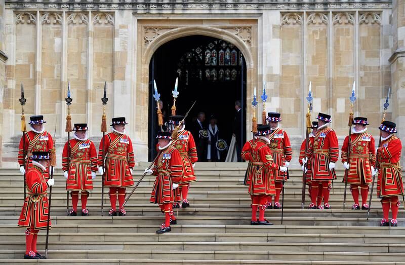 Royal guards outside St George's Chapel. EPA