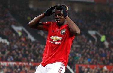 Manchester United's Paul Pogba reacts after a missed chance during the Premier League match at Old Trafford, Manchester. PA Photo. Picture date: Thursday December 26, 2019. See PA story SOCCER Man Utd. Photo credit should read: Martin Rickett/PA Wire. RESTRICTIONS: EDITORIAL USE ONLY No use with unauthorised audio, video, data, fixture lists, club/league logos or "live" services. Online in-match use limited to 120 images, no video emulation. No use in betting, games or single club/league/player publications.