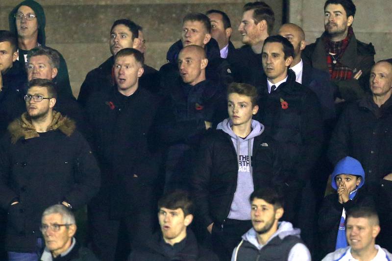 Nov. 6, 2015 - Manchester, United Kingdom - Paul Scholes, Nicky Butt and Gary Neville watch on from the stands - Salford City vs Notts County - The Emirates FA Cup - Moor Lane - Manchester - 06/11/2015 Pic Philip Oldham/SportImage. (Cal Sport Media via AP Images)