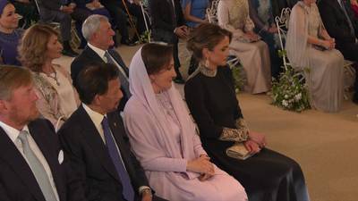 Queen Rania's gown featured golden floral embroidery and is from Dior's autumn/winter 2022 couture collection


