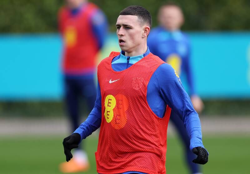 England's Phil Foden in training on March 25, the day before he underwent surgery. Getty