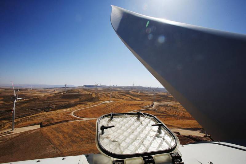 An aerial view of the Tafila wind farm.