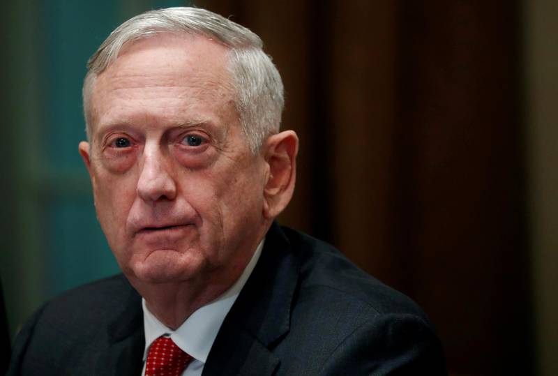 FILE PHOTO: U.S. Defense Secretary James Mattis listens as U.S. President Donald Trump (not pictured) speaks to the news media while gathering for a briefing from his senior military leaders in the Cabinet Room at the White House in Washington, U.S., October 23, 2018. REUTERS/Leah Millis/File Photo