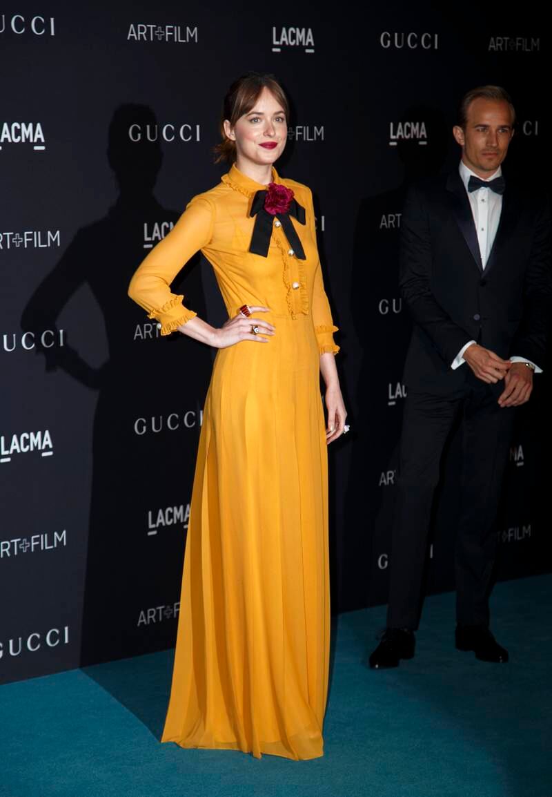 Dakota Johnson, in Gucci, attends the Lacma Art + Film Gala in Los Angeles, California, on November 7, 2015. EPA