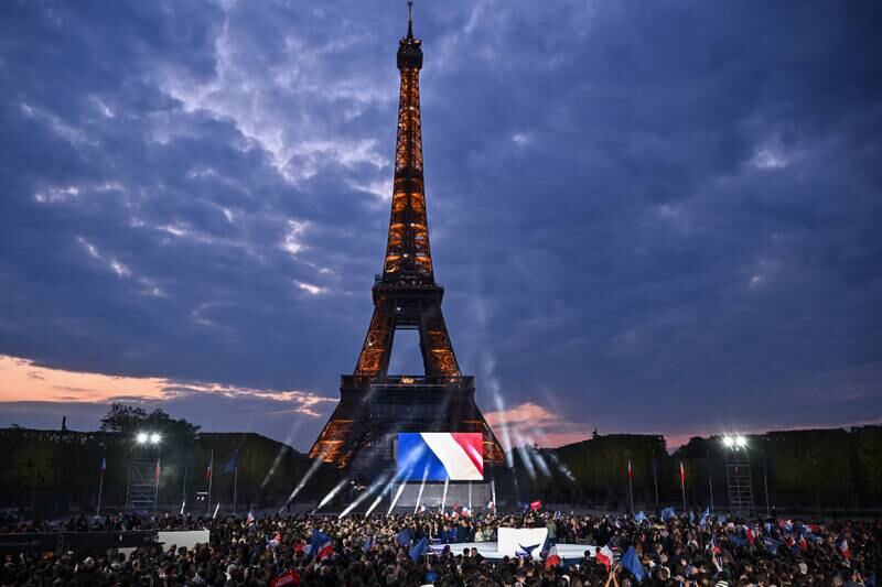 Macron supporters at Champs de Mars in Paris in April waiting for election results. Getty
