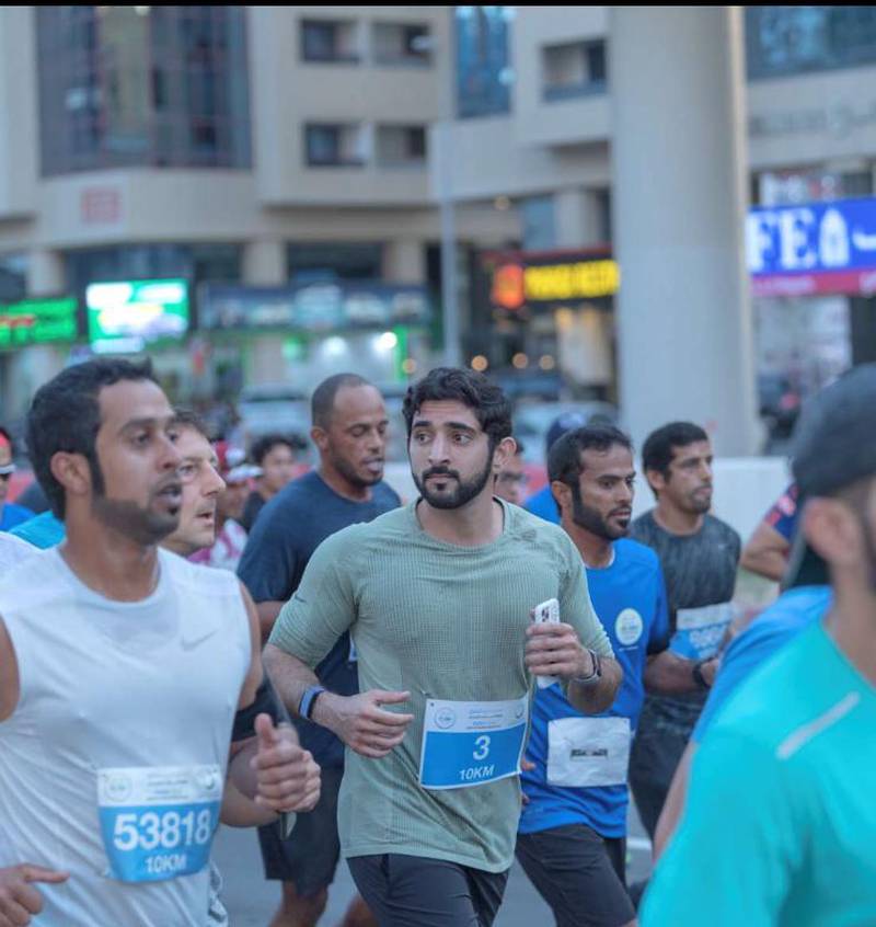 Dubai crown Sheikh Hamdan bin Mohammed at the Dubai Run on Sheikh Zayed Road. Courtesy faz3 / Snapchat