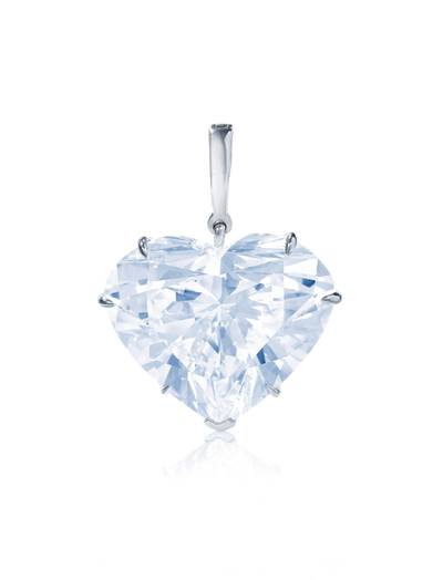 The Superb Diamond Pendant, a brilliant-cut, heart-shaped, 53.53-carat diamond, will go up for auction at Christie's Geneva on May 12