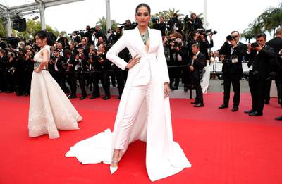 epa07589584 Indian actress Sonam Kapoor arrives for the screening of 'Once Upon A Time... In Hollywood' during the 72nd annual Cannes Film Festival, in Cannes, France, 21 May 2019. The movie is presented in the Official Competition of the festival which runs from 14 to 25 May.  EPA-EFE/IAN LANGSDON