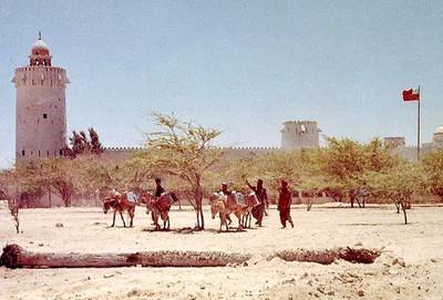 Qasr Al Hosn as it looked in the early 1960s. Precious supplies of freshwater are being delivered in tin cans. Photo: John Vale