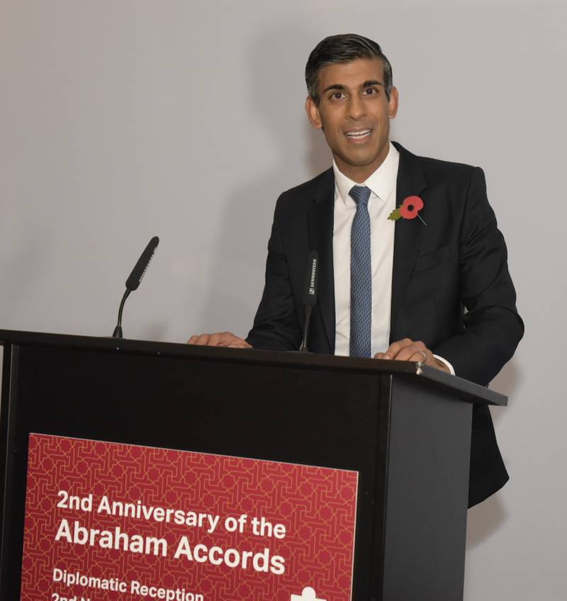 Rishi Sunak reaffirmed the government’s commitment to the Abraham Accords at a diplomatic reception to honour the agreement. Photo: Board of Deputies of British Jews