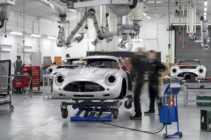 The DB4 GT Zagato Continuation is being built on the company's new facilities that enable several vehicles to be constructed alongside each other. Courtesy Aston Martin