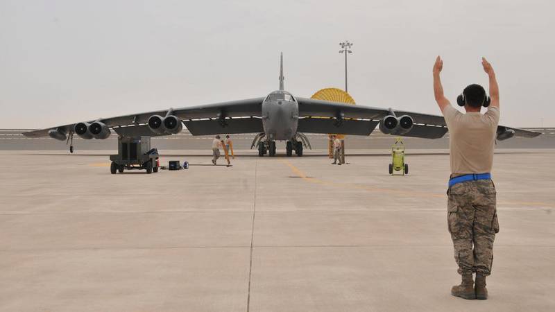 A US Air Force B-52 bomber arrives at Al Udeid Air Base, Qatar. Reuters
